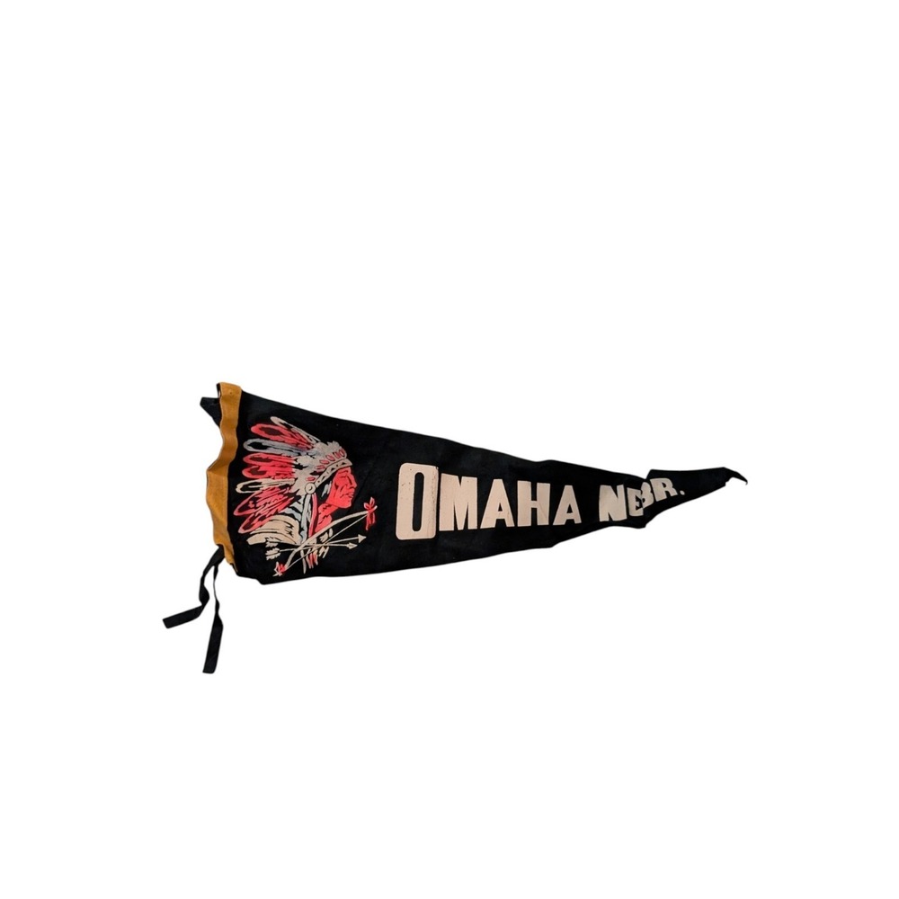 Vintage Omaha Nebraska Felt Pennant 1940s-60s Native American Chief Souvenir...